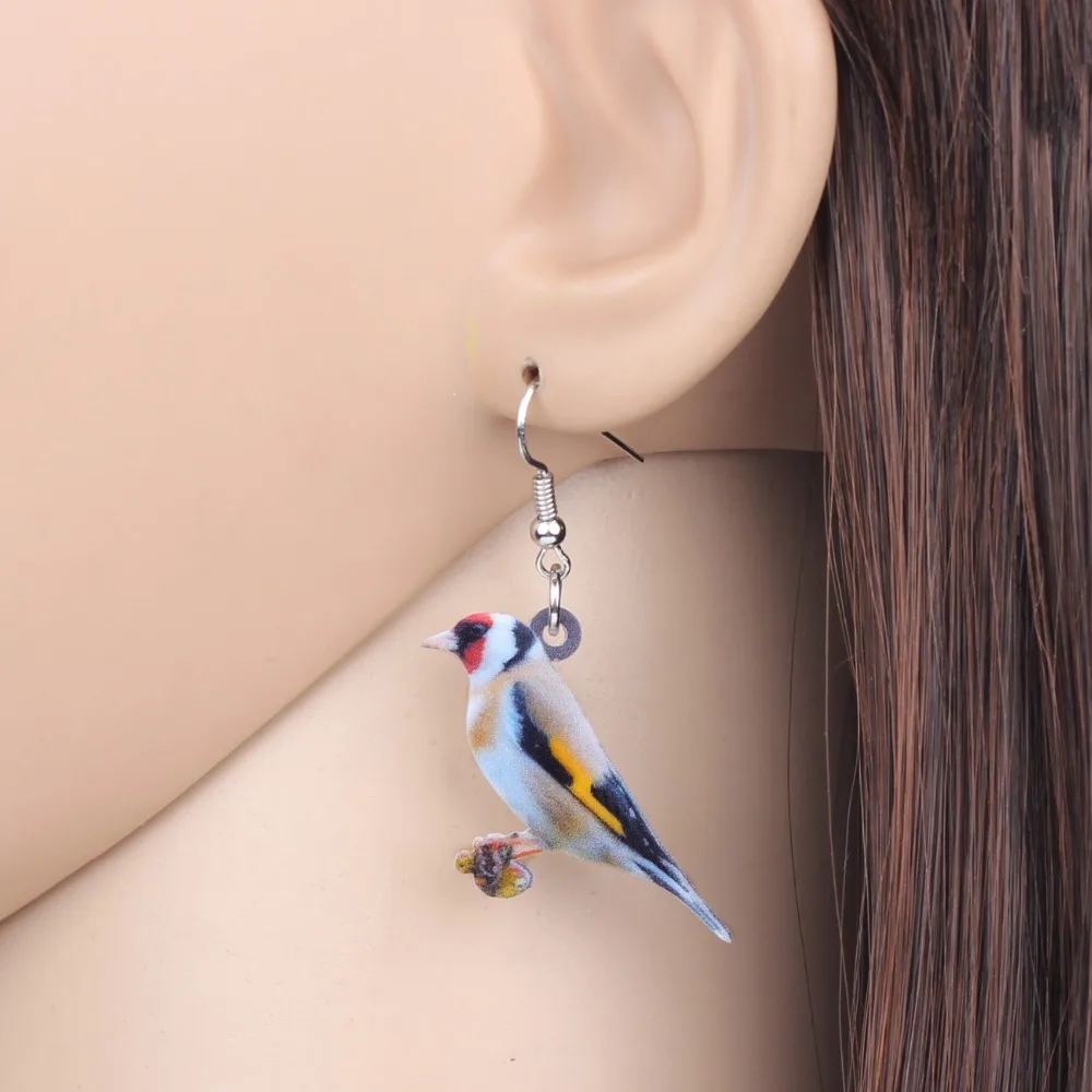 WEVENI Acrylic Cartoon European Goldfinch Bird Earrings New Long Dangle Drop Trendy Animal Jewelry For Women Girls Spring Female