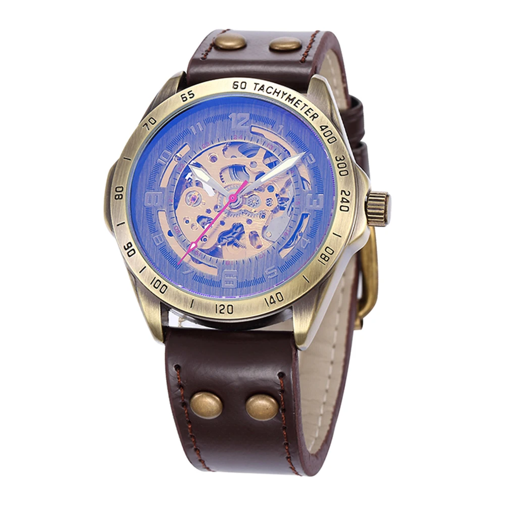 

SHENHUA Gasline Series Clock Men Retro Bronze Skeleton Steampunk Mechanical Male Wristwatch Relogio Masculino Automatic Watch