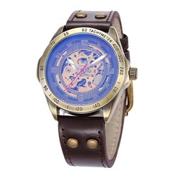 SHENHUA Gasline Series Clock Men Retro Bronze Skeleton Steampunk Mechanical Male Wristwatch Relogio Masculino Automatic Watch