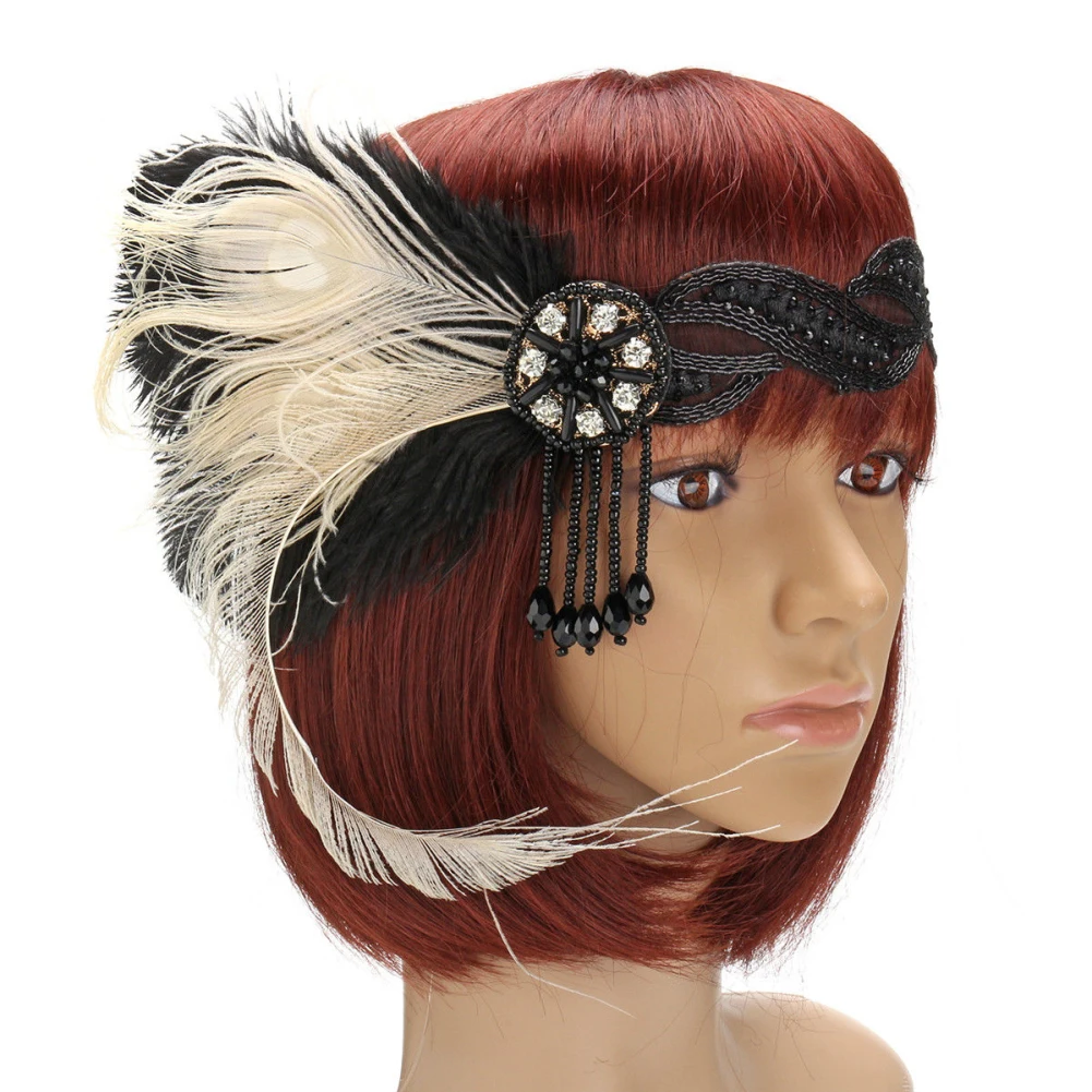 Vintage Feather Headband Bridal Gatsby Flapper Costume Dress Headpiece