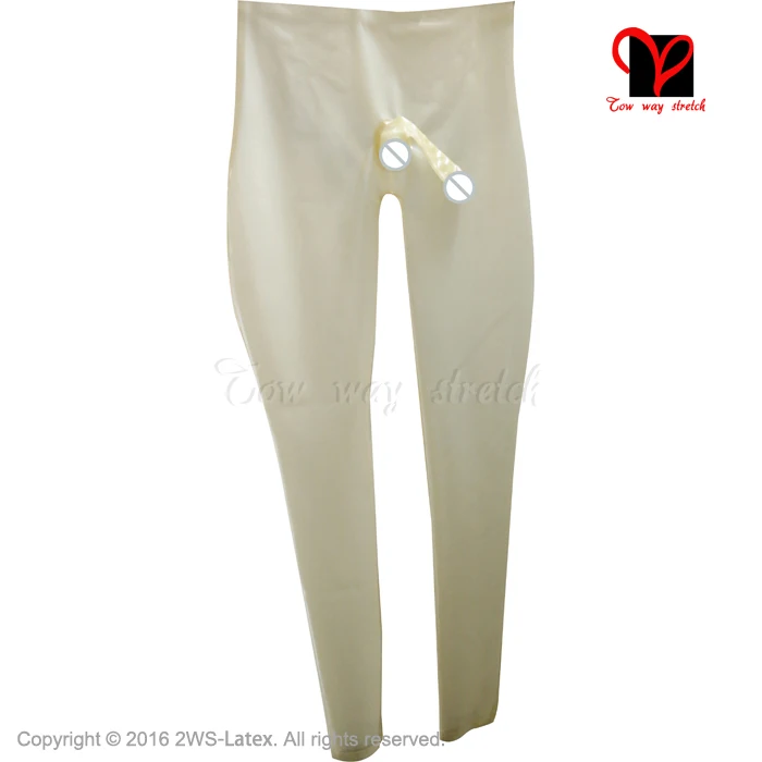 Mallas anatómicas grandes de látex para hombre y mujer, pantalones largos de goma, color negro, con funda de pene, condón, talla grande XXXL, KZ-018