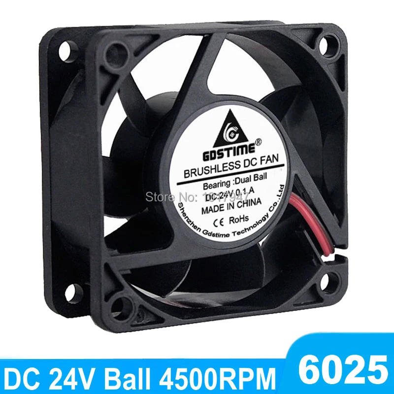 

Gdstime 60mm DC 24V 2Pin 6CM 60x60x25mm 6025 Dual Ball Bearing Computer Cooling Fan