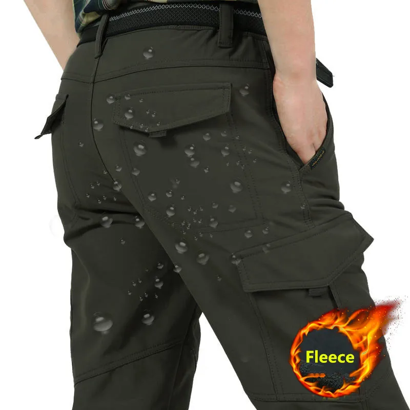 Fleece Tactical Pants Men's Winter Cargo Pants Military SoftShell Work Long Trousers Shark Skin Waterproof Thick Warm Pants 4XL