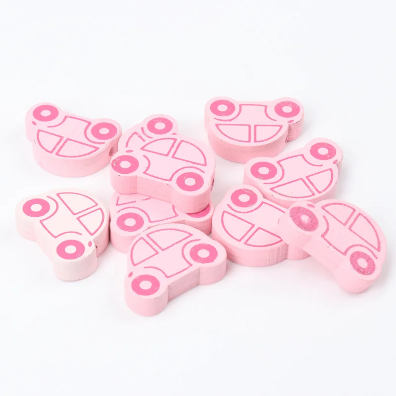 20pcs Blue and Pink Car Pattern Wooden Spacer Beads For Jewelry making DIY 25x19mm MT0822