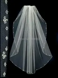 One-Layer White or Ivory Beaded Wedding Veil Tulle Crystal Veil for Bride with Comb MM