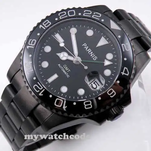 40mm parnis black dial PVD GMT sapphire glass automatic mens watch200