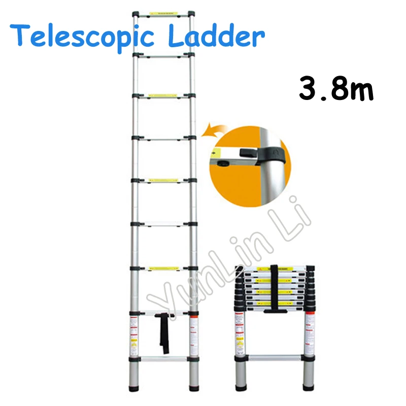 3.8m Multifunctional Retractable Telescopic Extension Ladder  Thick Aluminum Folding Telescoping Laddero Household Ladder