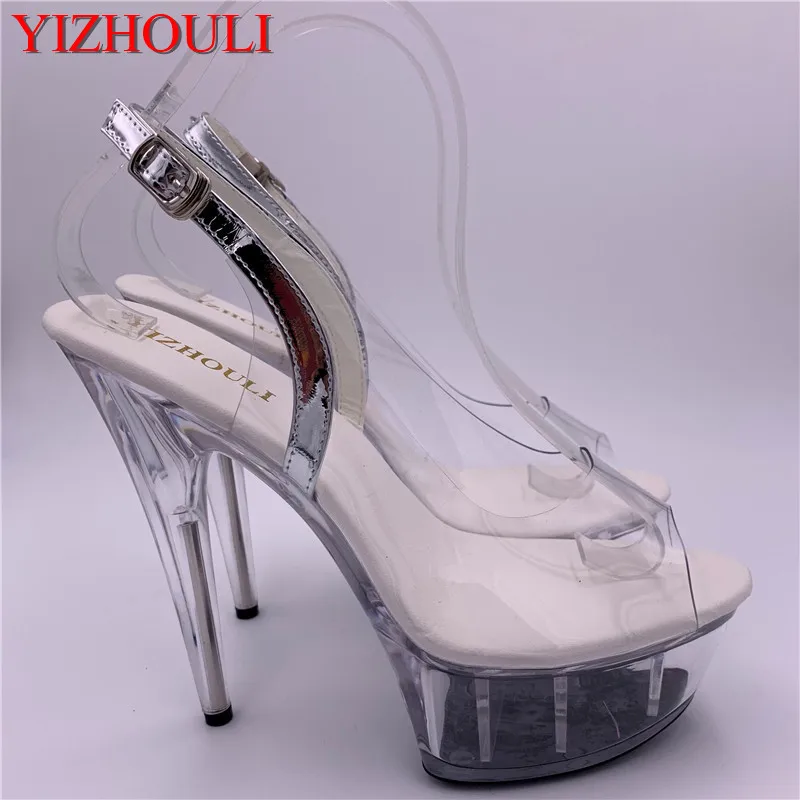 

High-heeled 15cm transparent sandals, fashion women's 6-inch stiletto sandals exotic stage show sandals