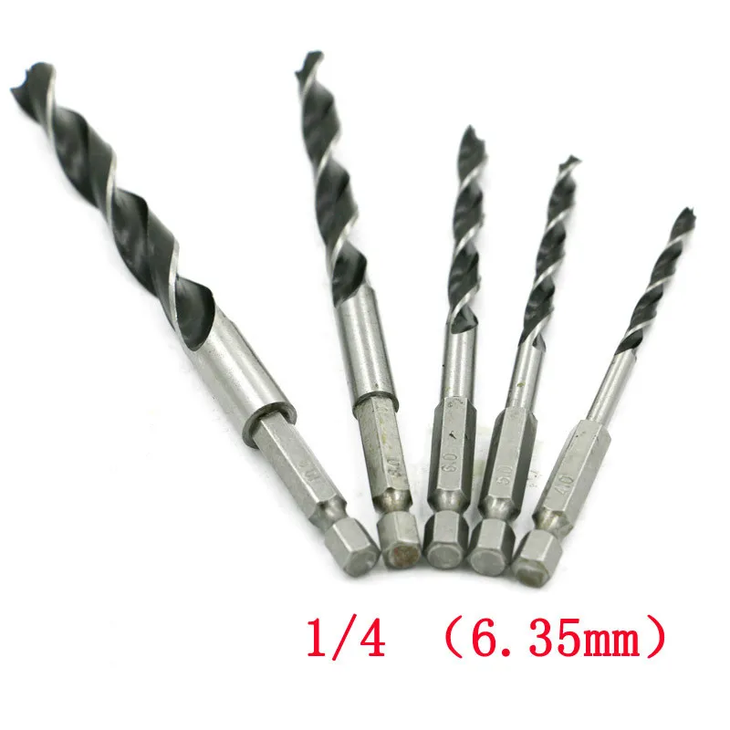 5 Pcs 1/4 Hex Shank Tiga Tajam Woodworking Bor 4/5/6/8/10 Mm Kayu reamers Power Tool Set