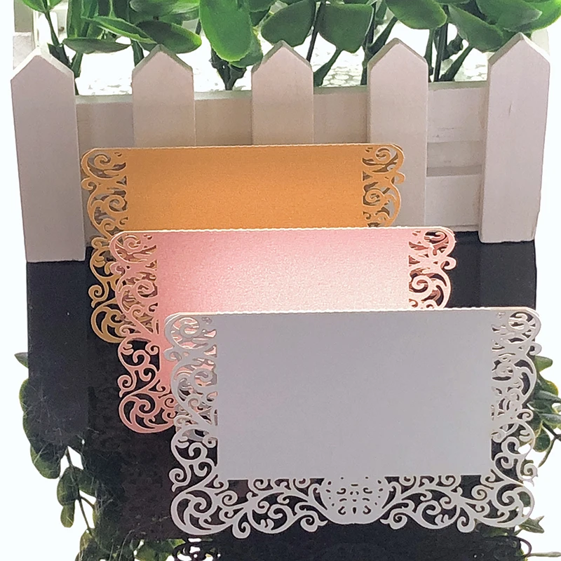 10Colors 50pcs Lace Name Place Cards Wedding Decoration Table Name Message Greeting Card Baby Shower Event Party Decor Supplies