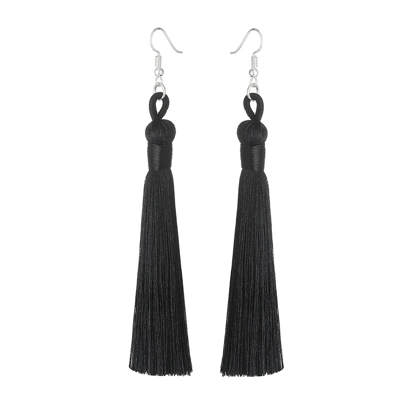 LOVBEAFAS-pendientes bohemios con borlas para mujer, aretes colgantes con flecos largos, envoltura de cuerda de tela de seda, joyería étnica Vintage de moda para mujer