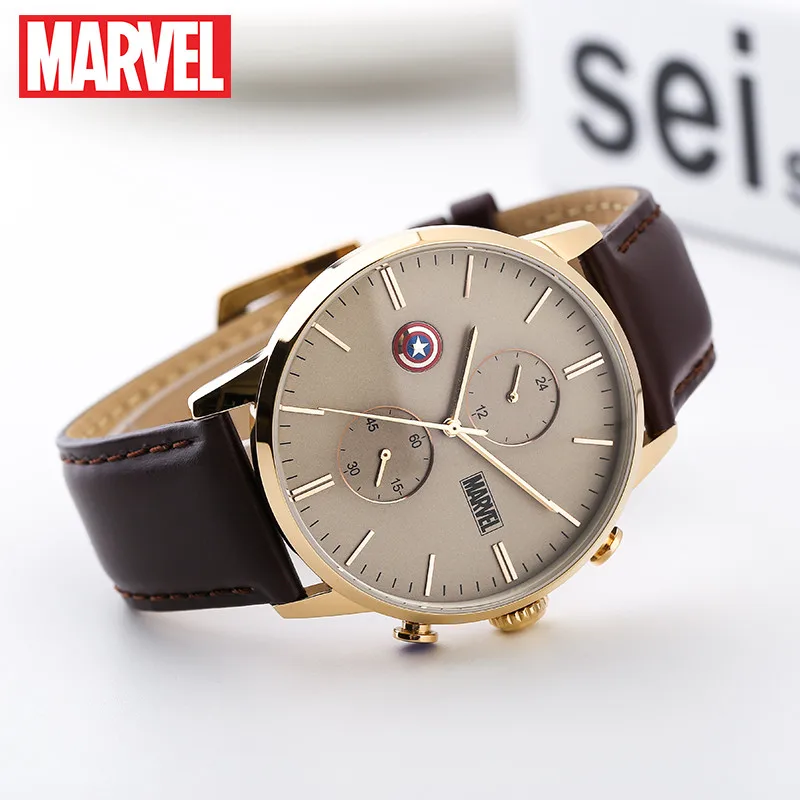 official Marvel Avengers captain america  shell men quartz Watches Leather steel calendar Luxury M-9033 Relogio Masculino