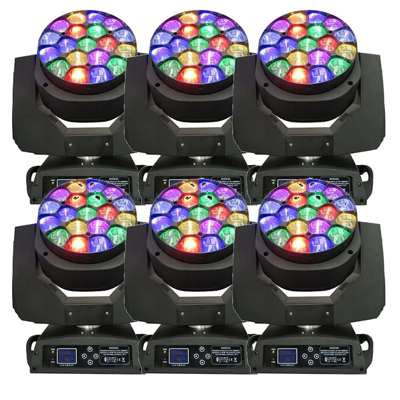 6pcs/lot Led light source 19*15W big Bee Eyes LED Moving Head Zoom light clay paky wash rotation lens dmx for party