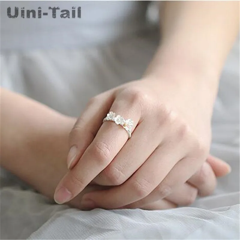 Uini-Tail hot new 925 Tibetan silver jewelry ring female literary plum blossom opening adjustable ring small fresh flower ring