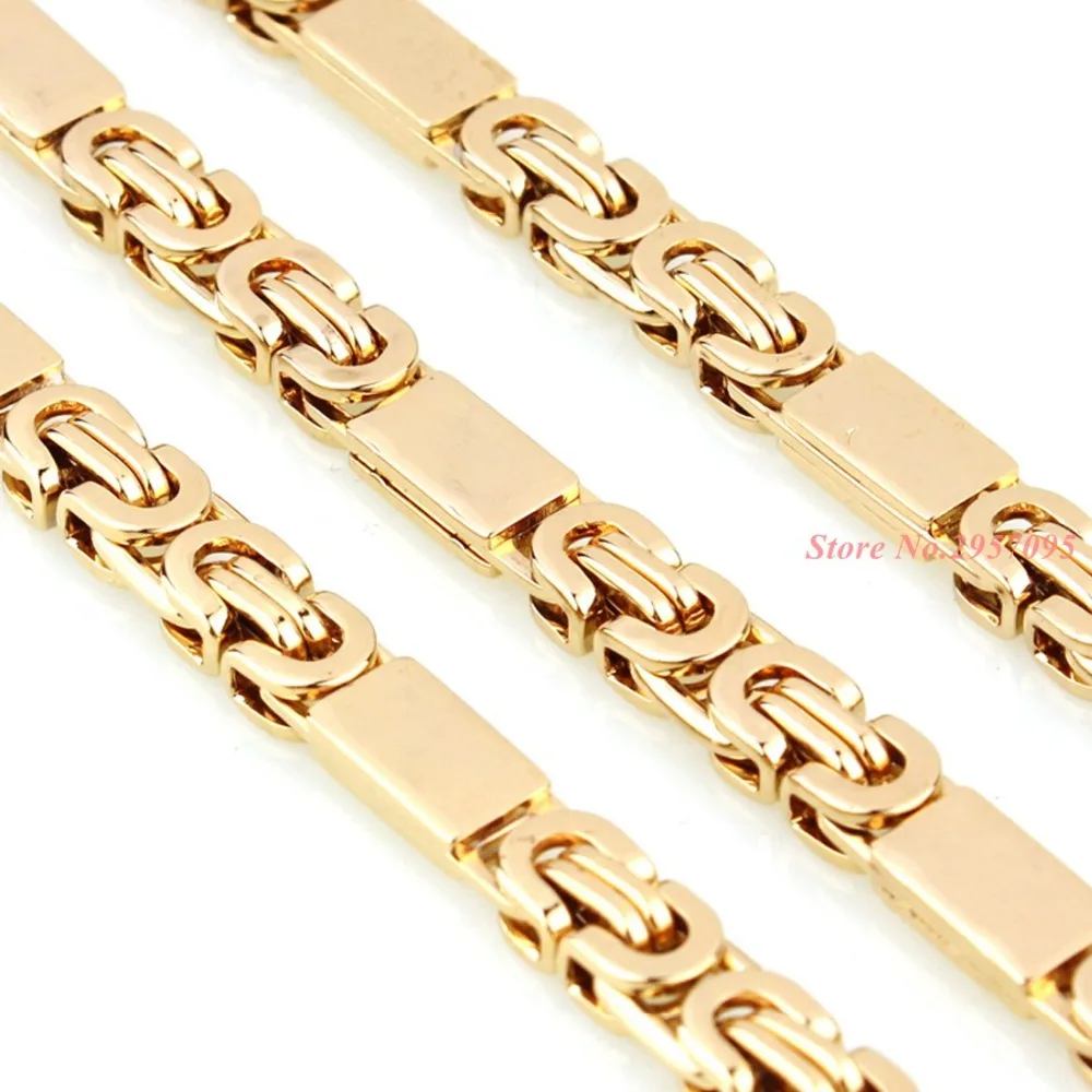 6mm 55cm/22cm set Men Bracelet Byzantine Link Chain Gold Tone Stainless Steel Necklace Bangle women punk rock jewelry cool gift