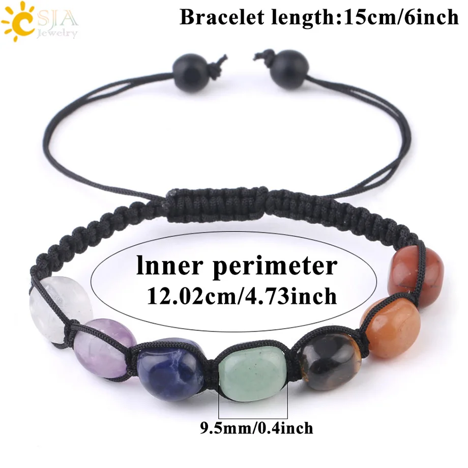 CSJA 7 Chakras Bracelets Reiki Natural Stone Braided Women Bracelet Healing Irregular Bead Handmade String Rope Adjustable G022 image 4