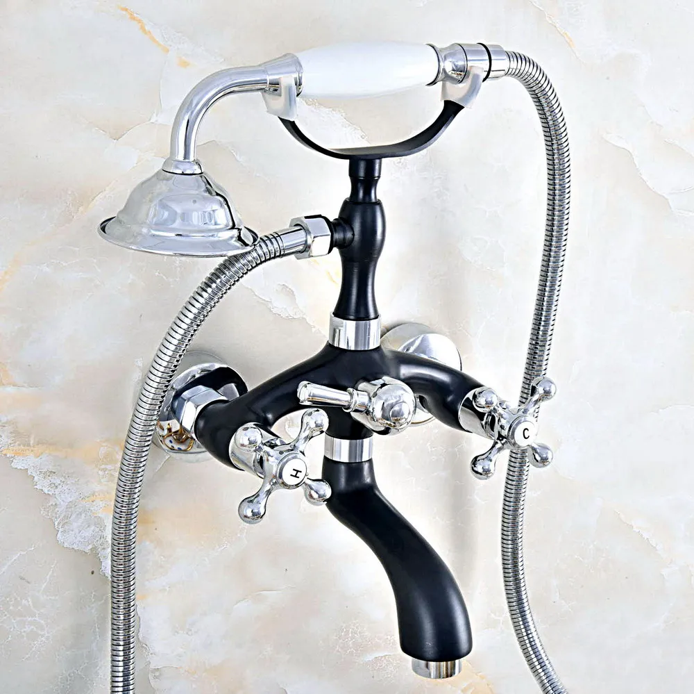 

Bathtub Faucet Oil Rubbed Bronze Chrome Brass Clawfoot Bath Tub Faucet w/Hand Shower Wall Mount Dual Handles Mixer Tap