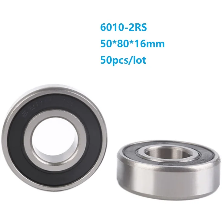 

50pcs/lot 50x80x16mm 6010RS 6010-2RS 6010 2RS ball bearings 50*80*16mm Deep Groove Ball bearing