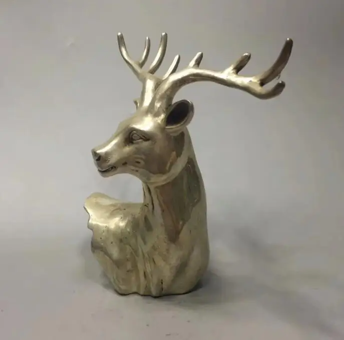 China collection exquisite crafts white copper deer head statue