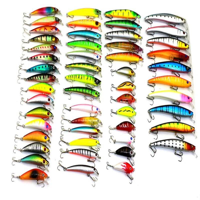 53Pcs Mixed Minnow Fishing Lure Lot Fishing Lures Artificial Hard Fishing Crank Bait Sinking Trout Bait Tackle Free Shipping