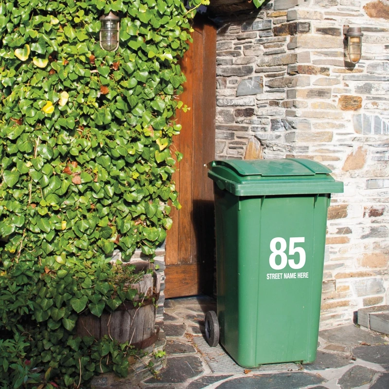 Trash Can Custom House Number And Street Name Art Decals , Personalized Customization Garbage Bin Art Decals Garbage Can Decor