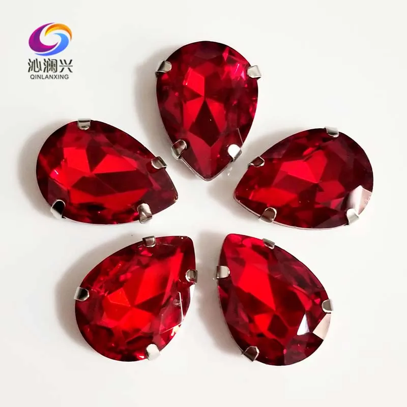 

Crystal Glass Teardrop Shape Rhinestones, Red Color Setting Stones, Use for Needlework, DIY Clothing Sewing Accessories, SD4Z07