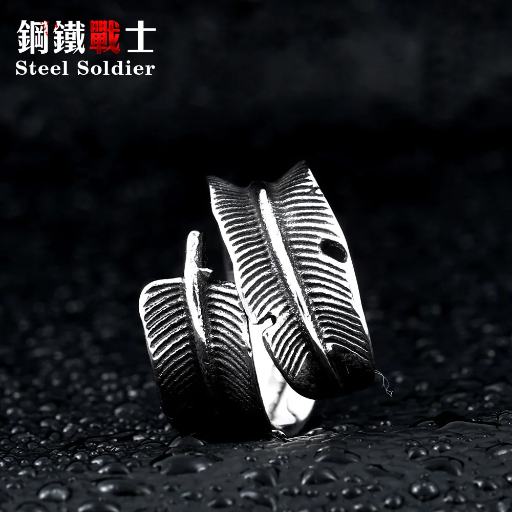 Steel soldier stainless steel men adjustable feather ring men opening fashion popular jewelry titanium steel ring