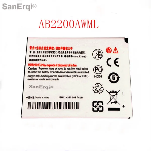 

SanErqi For Philips T3500 W3500 W3509 Batterij Bateria AB2200AWML 2200mAh Phone Battery Replacement