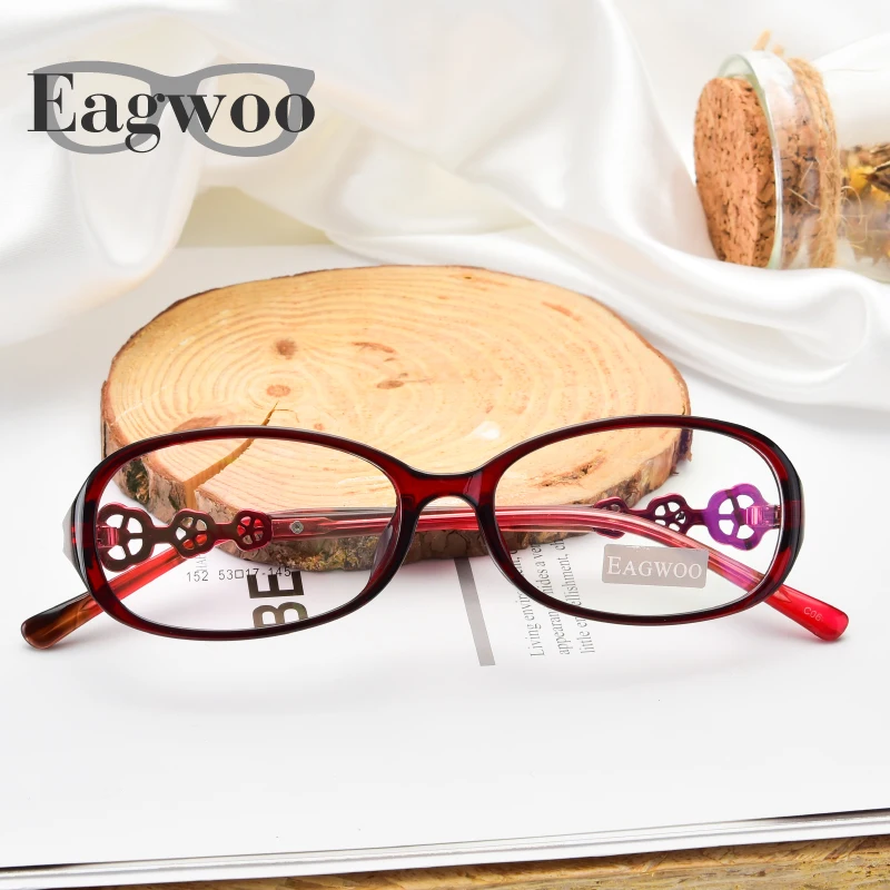 Acetate TR90 Women Female Eyeglasses Full Rim Crystal Optical Frame Prescription Plain Clear Elegant Eye Glasses 152