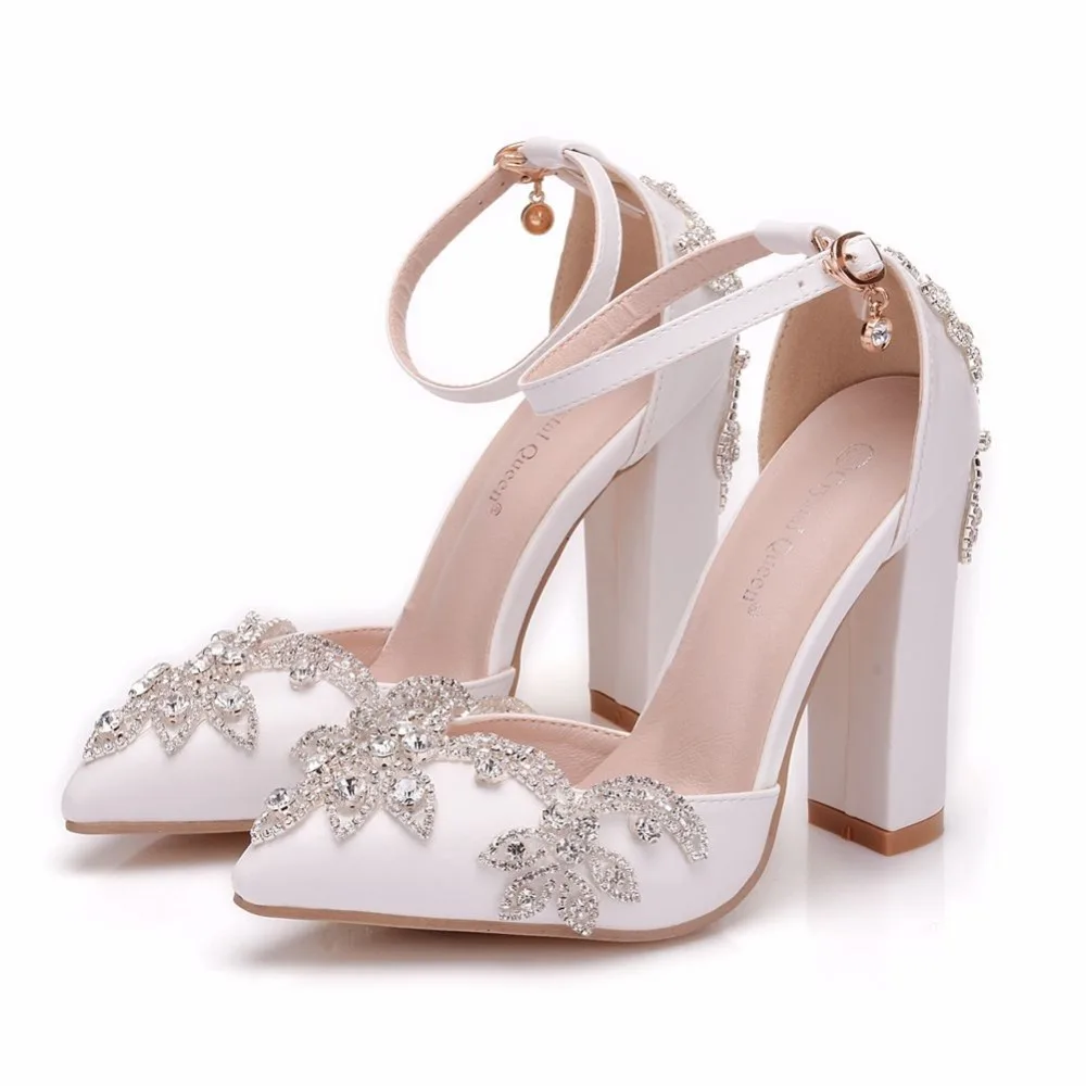 

Crystal Queen White 11CM Rhinestone Sandals Pointed Shoes Women Sweet Luxury Platform Wedding High Heels