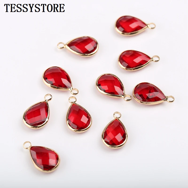 Fashion Glass Water Drop Shape Pendant Copper Quartz Gem Stone Crystal Pendant For Jewelry Making Necklace Bracelet Accessories