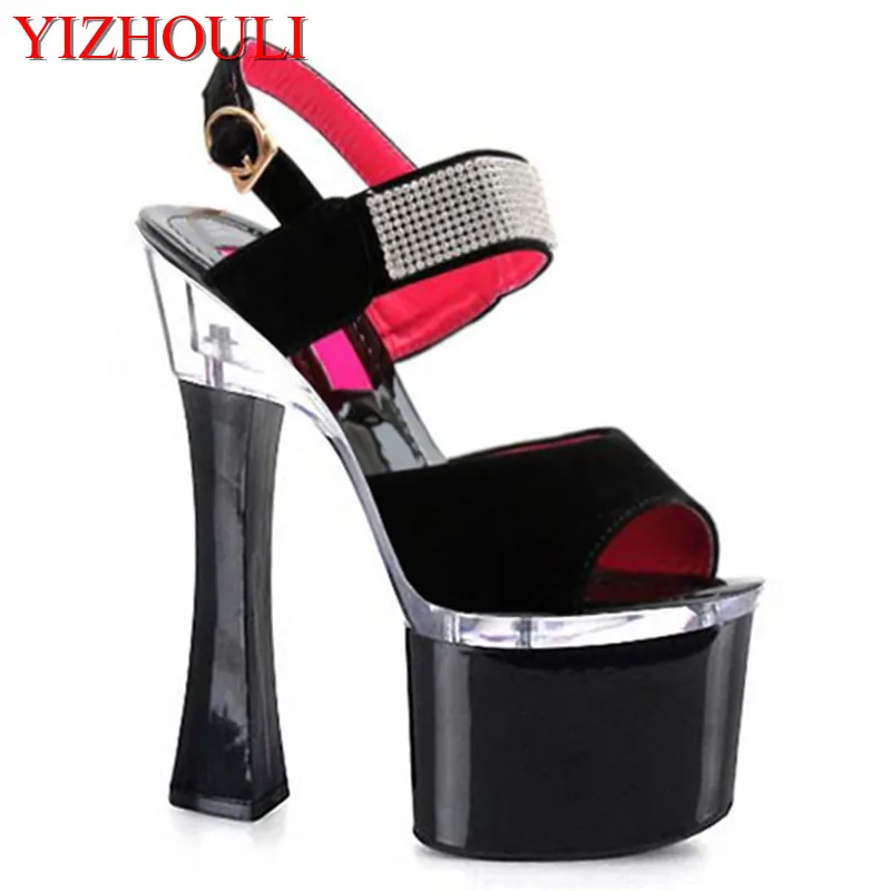 Fang heel height heel platform women's shoes, 17-18 cm hate day high sandals, water diamond decoration dancing shoes