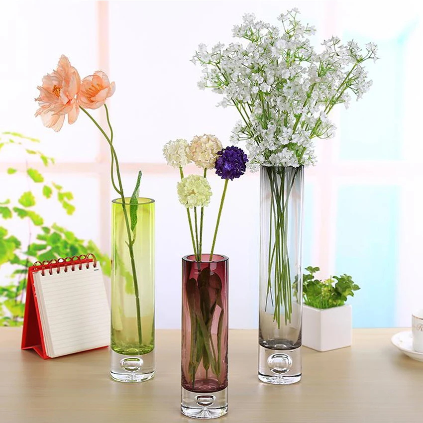 

Modern Minimalist Transparent Glass Vase Straight Crystal Colorful Terrarium Hydroponic Container Home Decorative Accessories