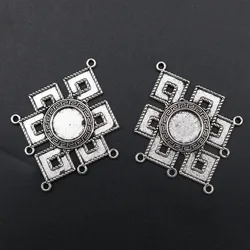 4pcs Silver Plated Metal Retro Gossip Mirror Porous Alloy Connector DIY Charm Bracelet Jewelry Crafts Making 49*35mm A1680