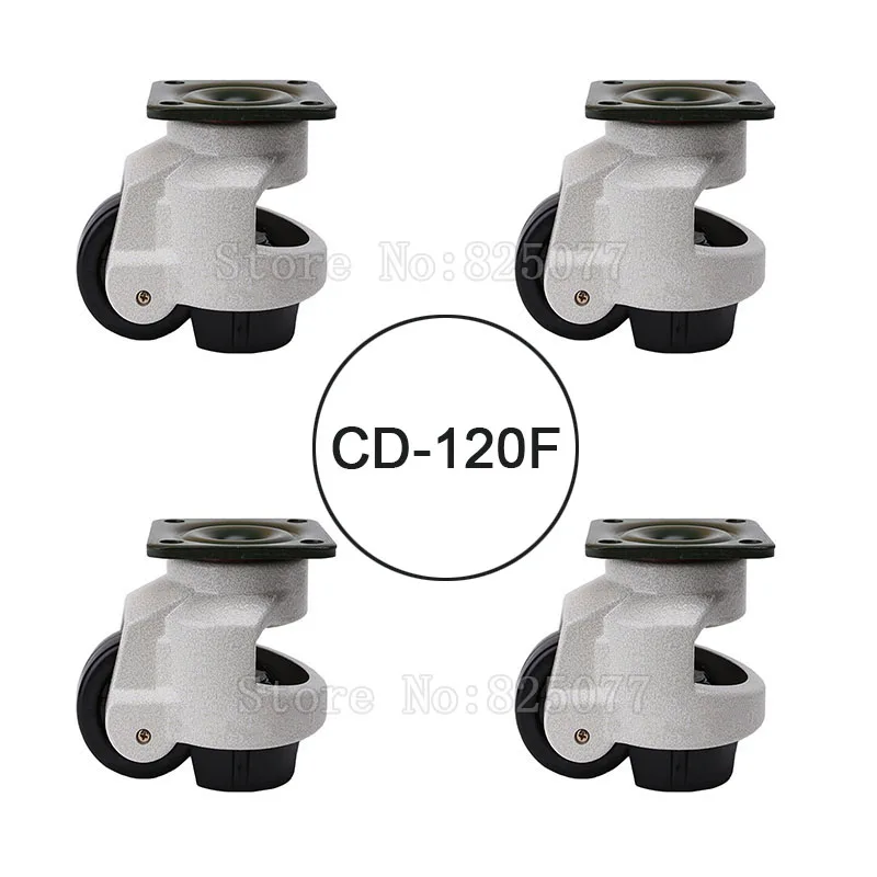 4PCS CD-120F Load Bearing 1000kg/pcs Level Adjustment MC Nylon Wheel and Aluminum Pad Leveling Caster Industrial Casters JF1555