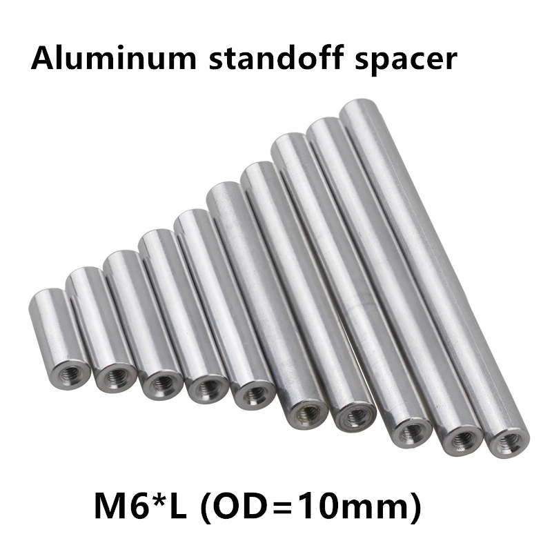 5pcs M6 Aluminum Post rods M6*10/12/15/20/25/30/35/37/40/45/50/60/70/80/90/100mm Aluminum Round Standoff Spacer Studs D=10mm