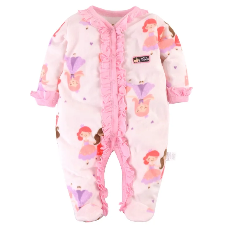 Hooyi New Baby Girls Rompers Fleece Body Warmer Coral velvet Pink Princess Pajamas Sleepwear Comfortable Outfit Foot cover