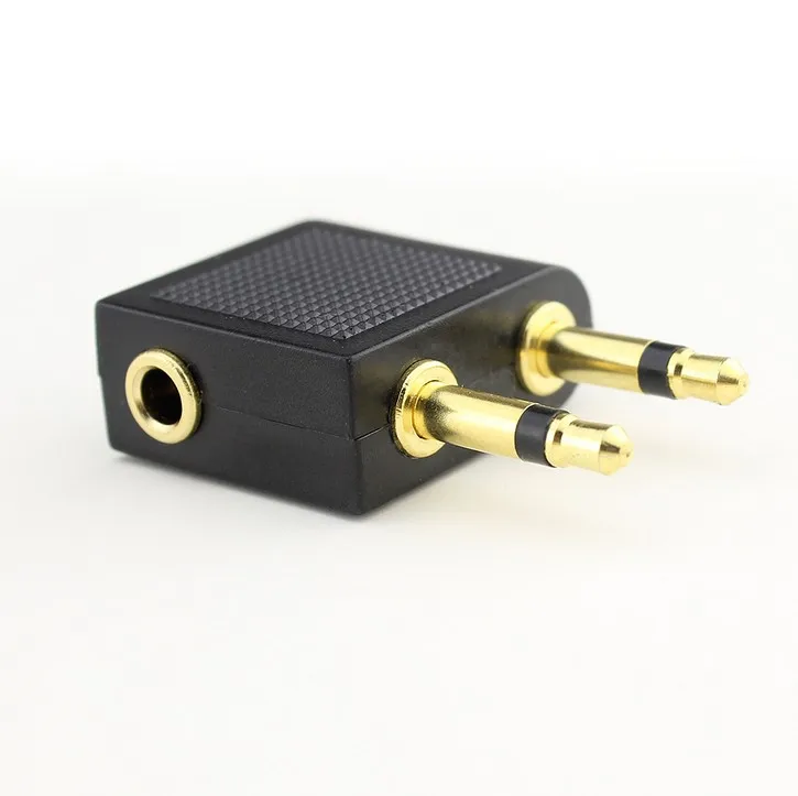 Adaptor colokan 3.5mm 2 buah, Adaptor konverter Headphone Audio soket Jack pesawat, Adaptor Headset Earphone perjalanan penerbangan