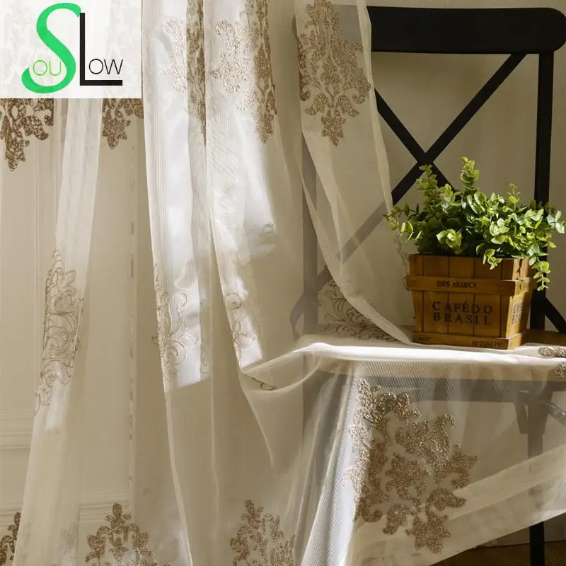 All match Embroidered Floral Curtains For Living Room European Style Classic Tulle Volie Sheer Curtain Cortinas Gordijnen Rideau