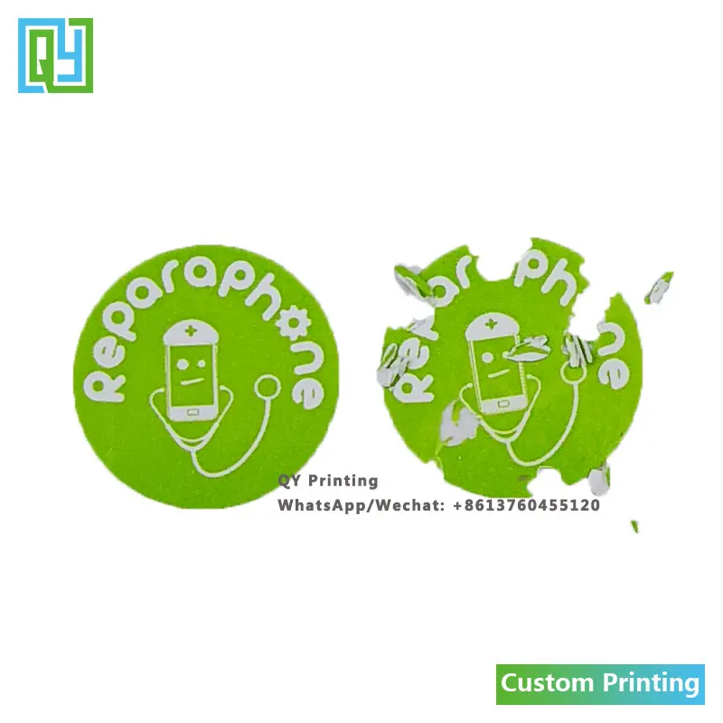 

1000pcs 15x15mm Customized Logo Green Eggshell Sticker Small Round Phone Repara Broken Warranty Seal Void Label Adhesvie Sticker