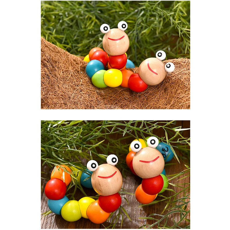 Colorido de madeira worm puzzles crianças brinquedos educativos do bebê inseto dedos flexível formação torção jogo para o presente das crianças ds19