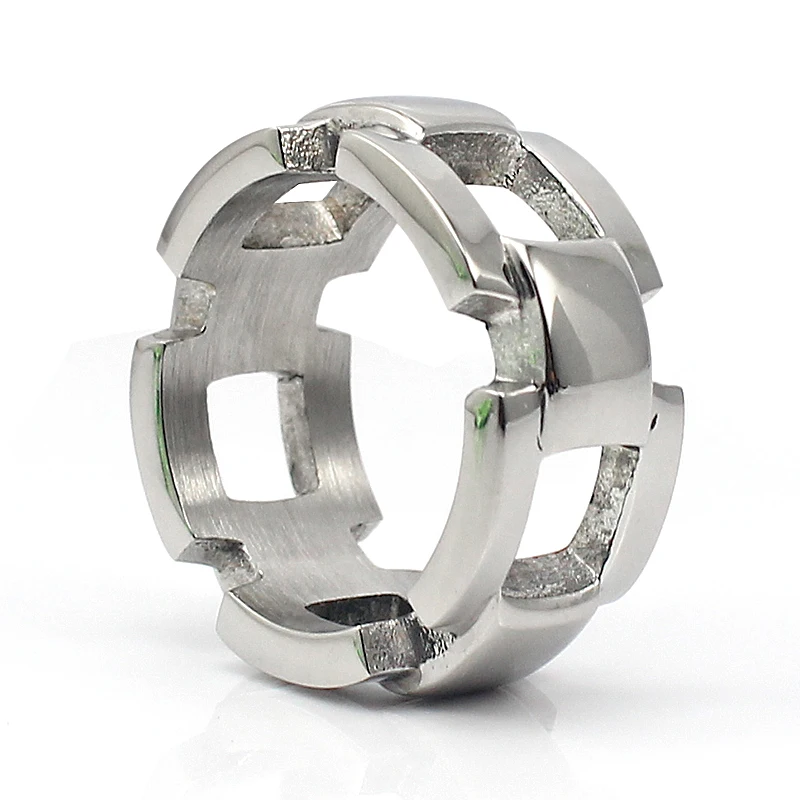 Fashion Jewelry Finger Rings Simple Chunky Stainless Steel Chain Ring Men Silver Color Size 8 7.5 7