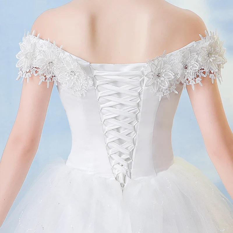 Robe de Mariée Élégante en Dentelle Blanche, Simple, avec Fleurs Appliquées, Dos aux, Grande Taille, Bon Marché, pour Patients