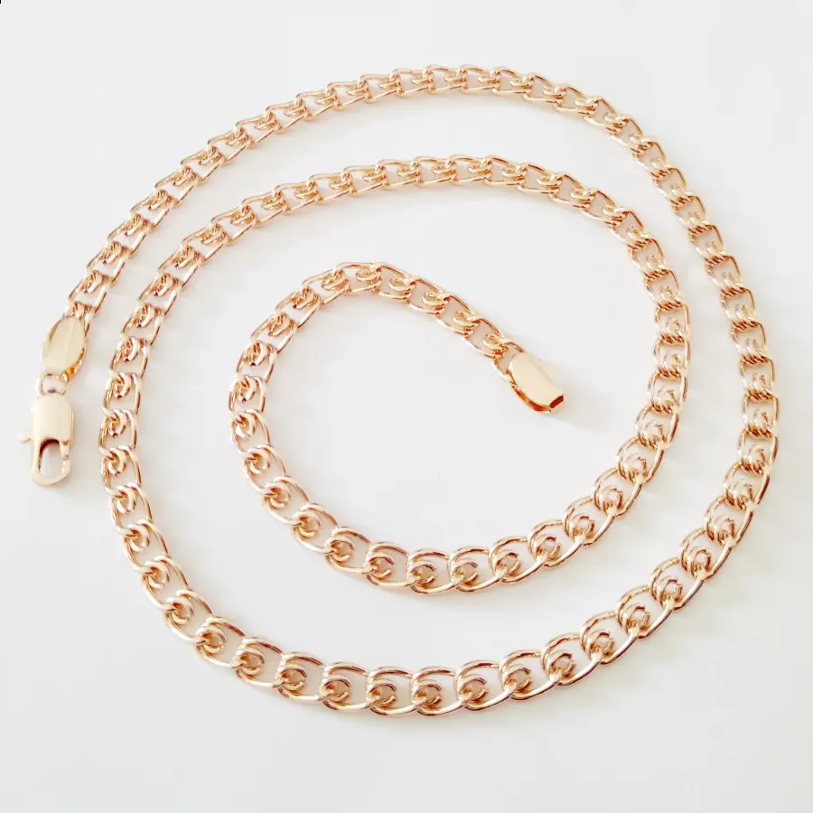 New Trendy Men Necklace Rose 585 Gold Color Fashion Jewelry Copper 5MM 60CM Long Chain Factory Direct