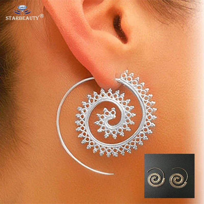 1Pair Stainless Steel Indian Spiral Lotus Flower Surya Leaf Heart Earrings Hoop piercing Ear Tunnel Plug Piercing Body Jewelry