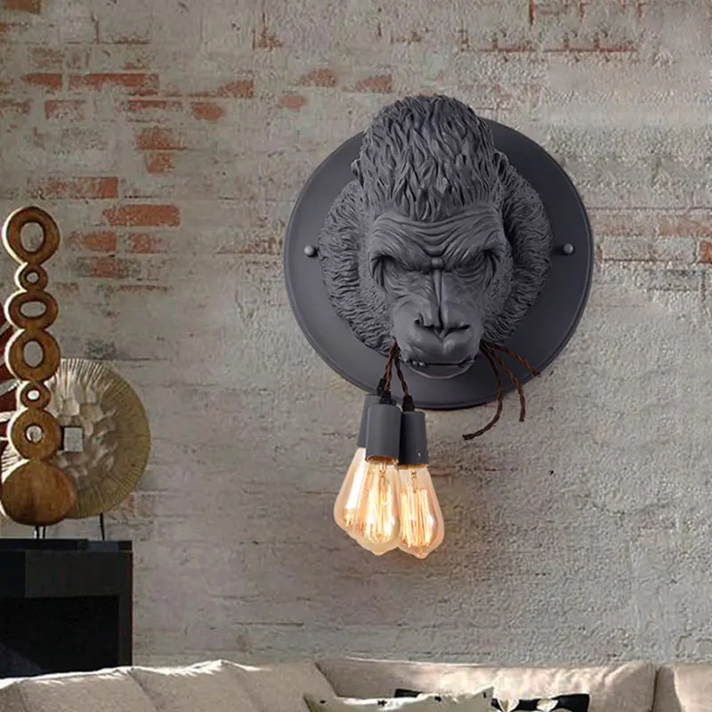 Nordic żywica Gorilla kinkiet Retro nowoczesny kinkiet Led Home Loft sypialnia nocna Home Decor oprawy ścienne oprawy oświetleniowe