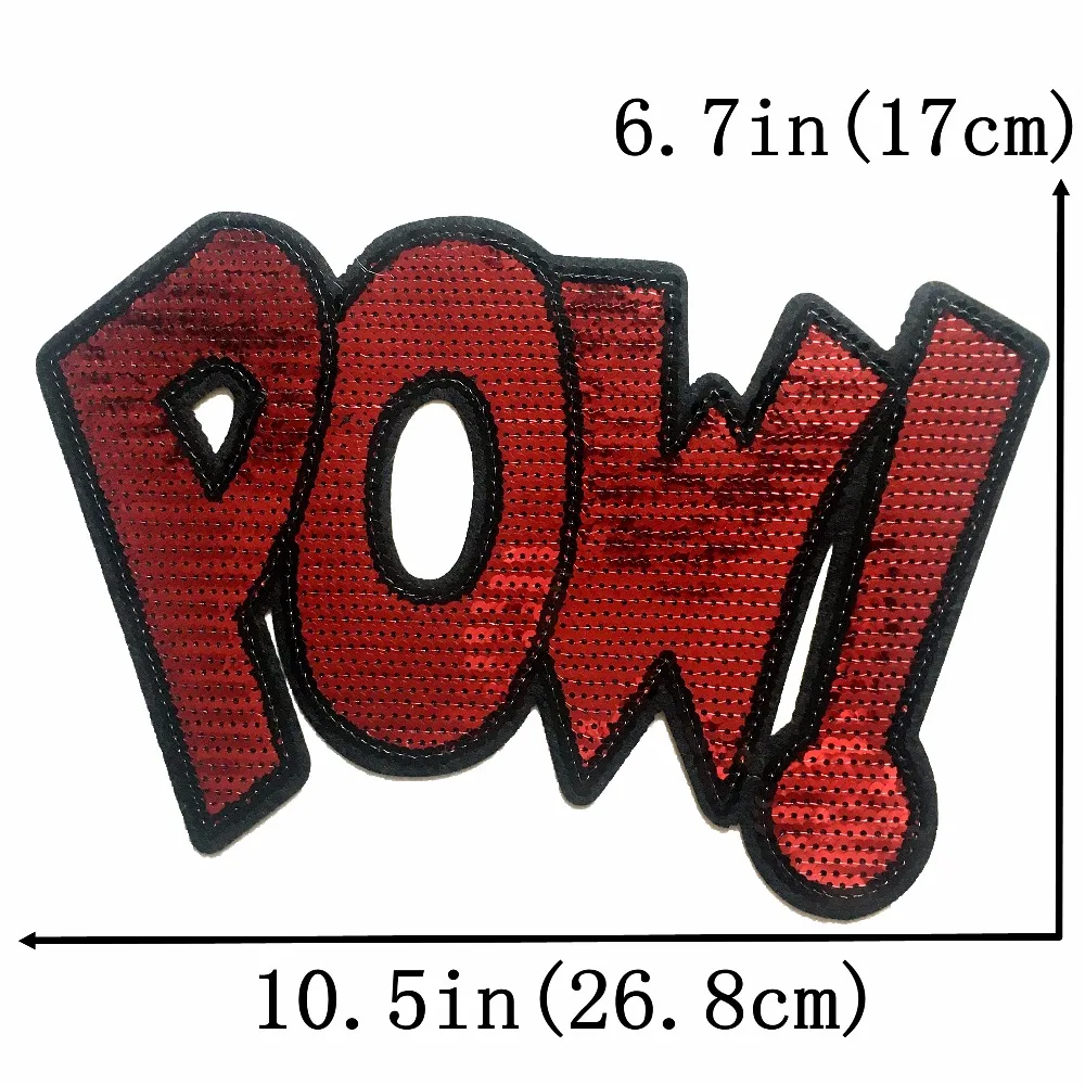 1PC Large Sequins POW! Patches for Clothing Bags T-shirt Iron on Patch DIY Decoration Appliques Fashion