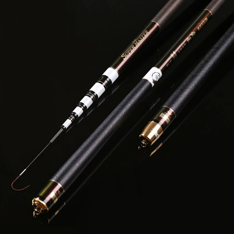 

carbon taiwan fishing rod 7.2M azerothian m jade gold + spree ultra-light 4 hard fishing rod hand pole fishing tackle set