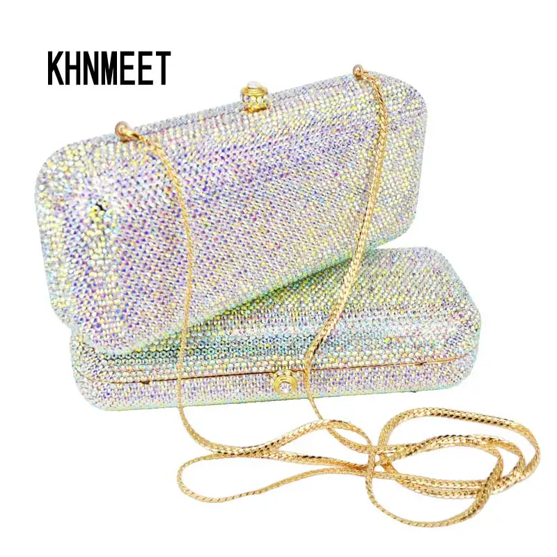 

KHNMEET White crystal evening bag Luxury diamond Clutch bags silver color party bags women wedding pochette bride handbags SC066