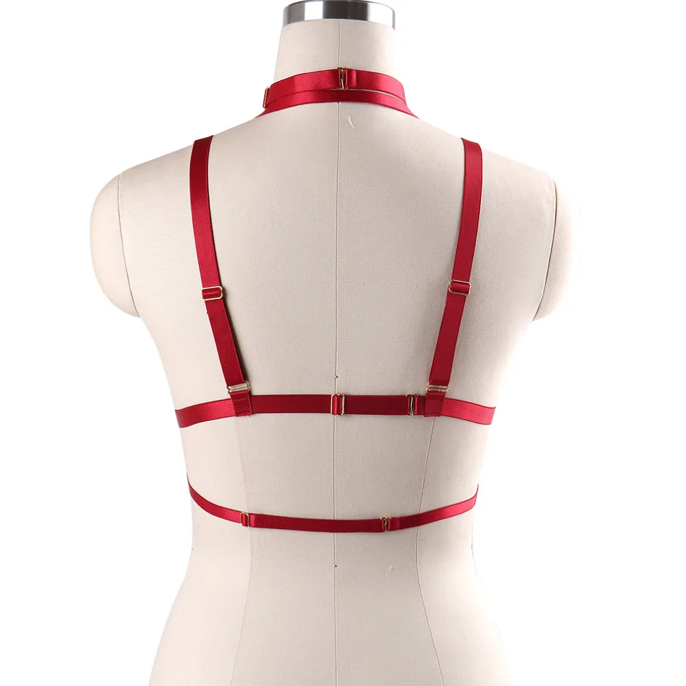 90s Punk Gothic Big O-ring Red Body Harness Belt Adjustable harness Strappy Tops Cage Bra Bodysuit Crop Top Bondage Harness belt